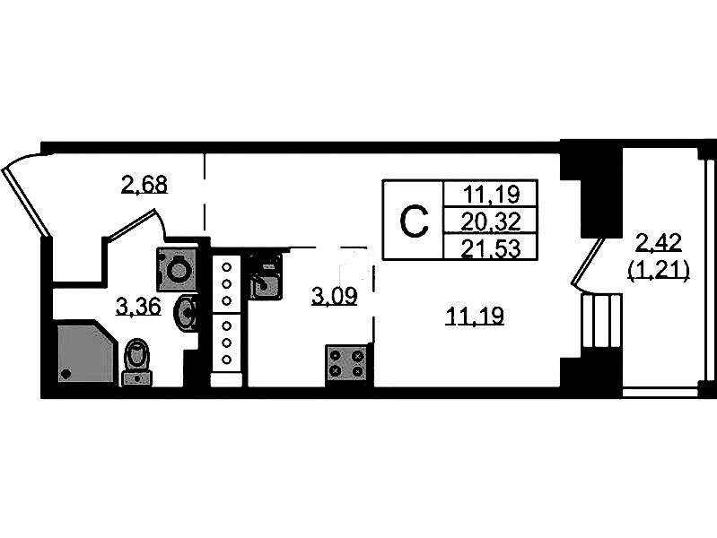 Квартира студия 21.53 м², 5/9 эт., ЖК «Курортный квартал»